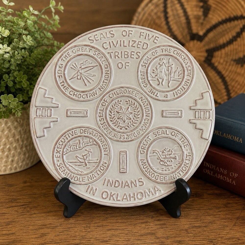 Vintage Frankoma OK-3 Five Civilized Tribes Oklahoma 6.5” Pottery Trivet Plaque